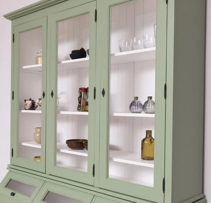 Casa Padrino Landhausstil Küchenschrank Hellgrün / Weiß 164 x 50 x H. 226 cm - 2-teiliger Massivholz Esszimmer Schrank - Landhausstil Esszimmer Möbel