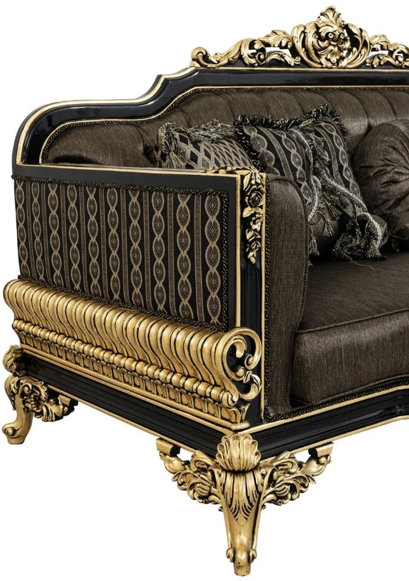 Casa Padrino Luxus Barock Wohnzimmer Sofa mit Kissen Grau / Schwarz / Gold 235 x 93 x H. 115 cm - Barock Möbel - Edel & Prunkvoll