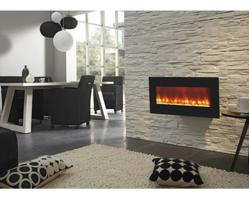 Casa Padrino Luxus LED Wandkamin Schwarz 98 x 45 cm - Elekro Wand Kamin