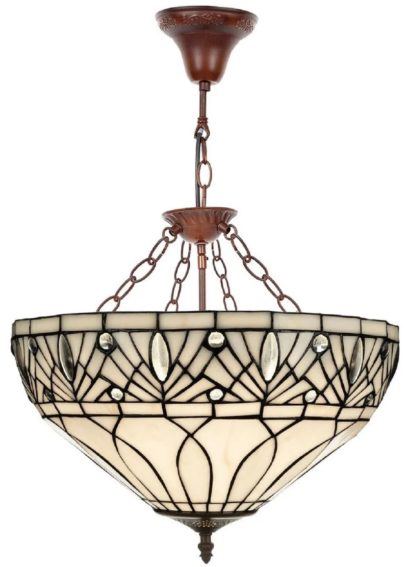 Casa Padrino Luxus Tiffany Hängeleuchte Weiß / Schwarz / Braun Ø 40 x H. 40 cm - Handgefertigt aus zahlreichen Glas Mosaik Stücken