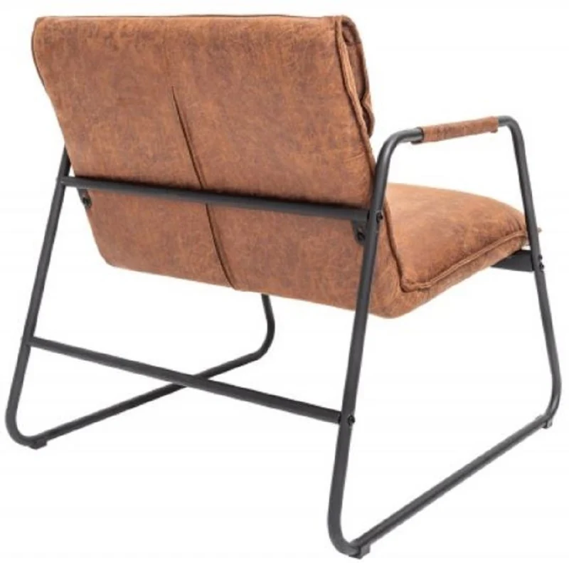 Casa Padrino Retro Lounge Sessel Vintage Hellbraun / Schwarz 71 x 72 x H. 79 cm - Kunstleder Sessel mit Metallgestell - Wohnzimmer Möbel