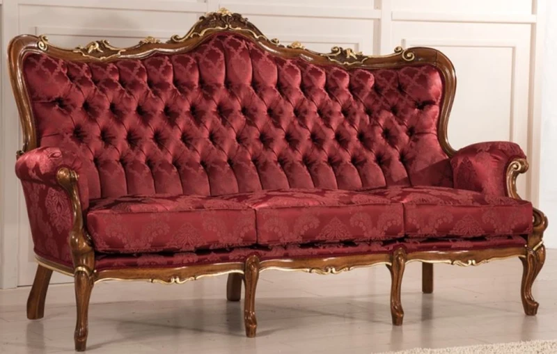 Casa Padrino Luxus Barock Wohnzimmer Sofa mit elegantem Muster Bordeauxrot / Braun / Gold 200 x 90 x H. 115 cm - Barockstil Wohnzimmer Möbel - Edel & Prunkvoll