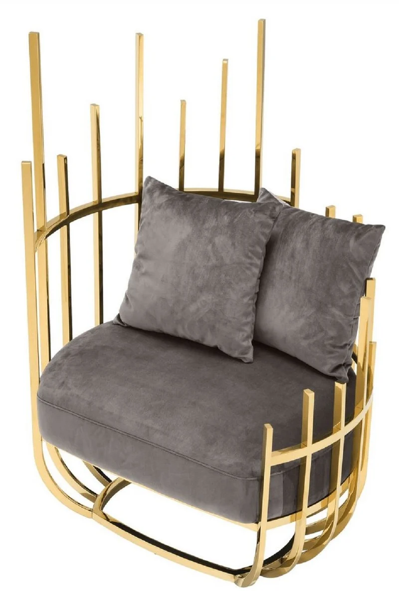 Casa Padrino Designer Sessel linksseitig mit 2 Kissen Grau / Gold 91,5 x 75 x H. 136,5 cm - Designer Wohnzimmer Möbel - Luxus Qualität