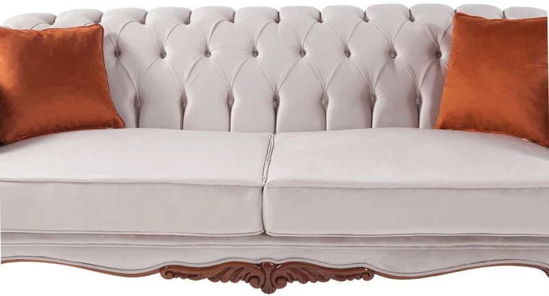 Casa Padrino Luxus Barock Wohnzimmer Sofa mit Kissen Hellgrau / Braun 240 x 102 x H. 80 cm - Barock Möbel
