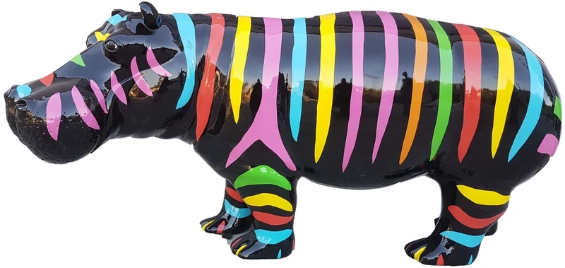 Casa Padrino Designer Dekofigur Nilpferd Schwarz / Mehrfarbig 180 x H. 79 cm - Deko Skulptur - Riesige Gartenfigur - Gartendekoration