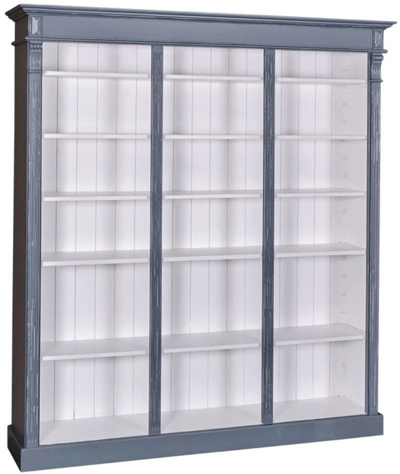Casa Padrino Landhausstil Bücherschrank Antik Blau / Weiß 180 x 39 x H. 197 cm - Massivholz Schrank - Regalschrank - Wohnzimmerschrank - Landhausstil Möbel