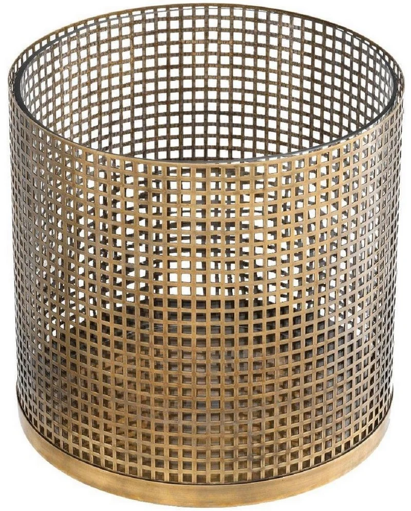 Casa Padrino Luxus Kerzenleuchter Vintage Messingfarben Ø 25,5 x H. 25 cm - Runder Kerzenleuchter aus Edelstahl und Glas - Luxus Deko Accessoires