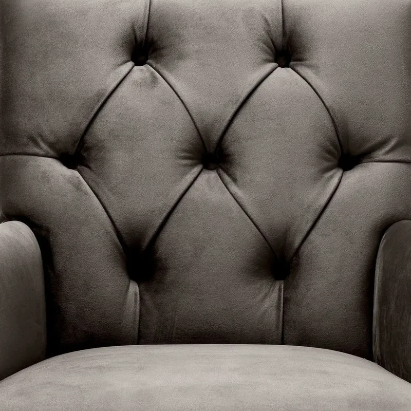 Casa Padrino Luxus Esszimmerstuhl mit Armlehnen Grau / Schwarz 63 x 65 x H. 90 cm - Chesterfield Küchenstuhl mit edlem Samtstoff - Luxus Esszimmer Möbel