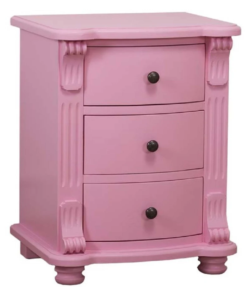Casa Padrino Landhausstil Nachttisch mit 3 Schubladen Rosa 47 x 39 x H. 60 cm - Massivholz Nachtkommode - Nachtschrank - Landhausstil Schlafzimmermöbel