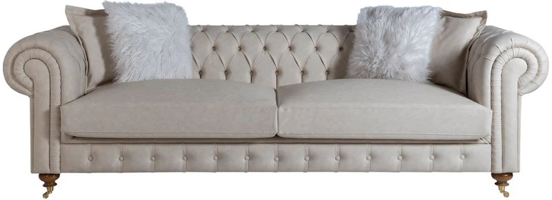 Casa Padrino Luxus Chesterfield Sofa Grau / Braun 240 x 100 x H. 78 cm - Edles Wohnzimmer Sofa - Chesterfield Möbel
