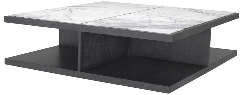 Casa Padrino Luxus Couchtisch Weiß / Lila / Anthrazitgrau 120 x 120 x H. 35 cm - Moderner Massivholz Wohnzimmertisch mit Marmorplatten - Luxus Qualität