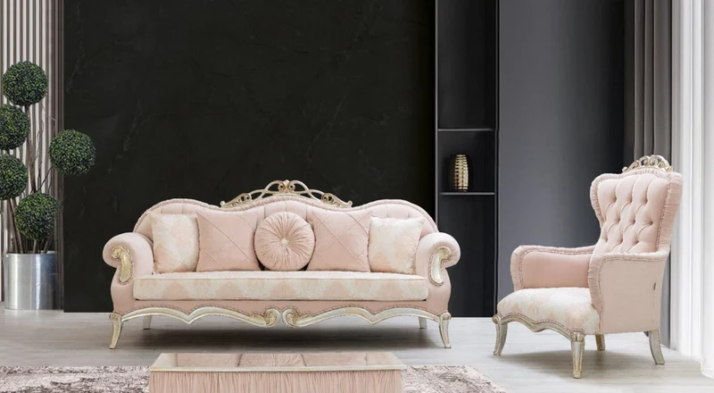 Casa Padrino Luxus Barock Wohnzimmer Sofa mit dekorativen Kissen Rosa / Silber / Gold 230 x 90 x H. 105 cm - Prunkvolle Möbel im Barockstil