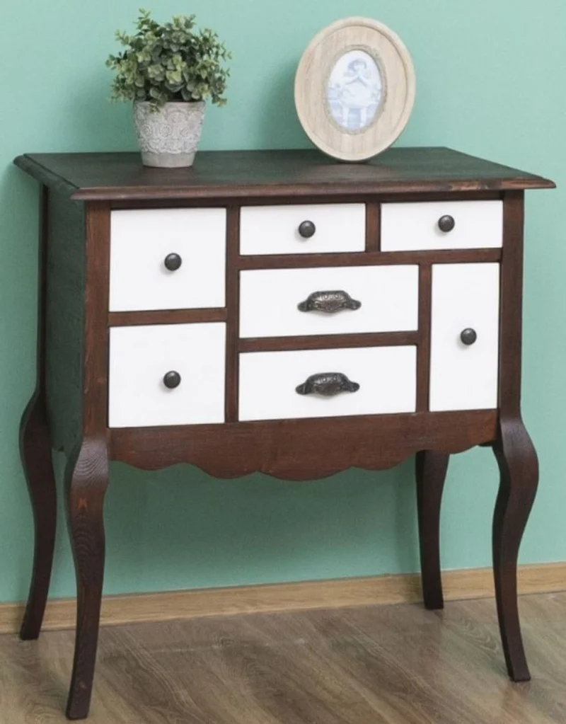 Casa Padrino Landhausstil Massivholz Kommode mit 7 Schubladen Dunkelbraun / Weiß 80 x 40 x H. 82 cm - Landhausstil Möbel