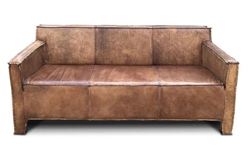 Casa Padrino Vintage Luxus Echtleder Lounge Sofa Braun 185 cm - Luxus Wohnzimmer Leder Couch Möbel Büffelleder
