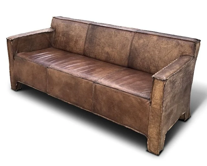 Casa Padrino Vintage Luxus Echtleder Lounge Sofa Braun 185 cm - Luxus Wohnzimmer Leder Couch Möbel Büffelleder