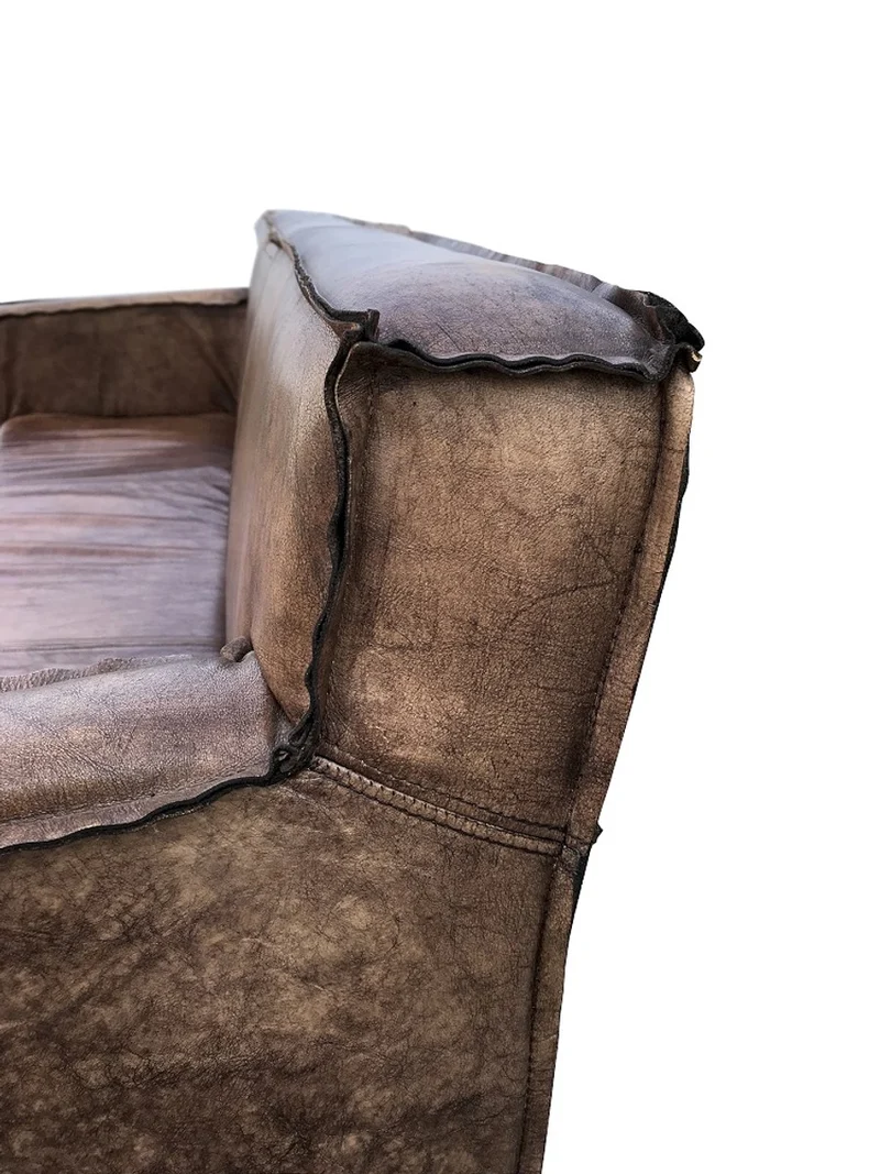 Casa Padrino Vintage Luxus Echtleder Lounge Sofa Braun 185 cm - Luxus Wohnzimmer Leder Couch Möbel Büffelleder