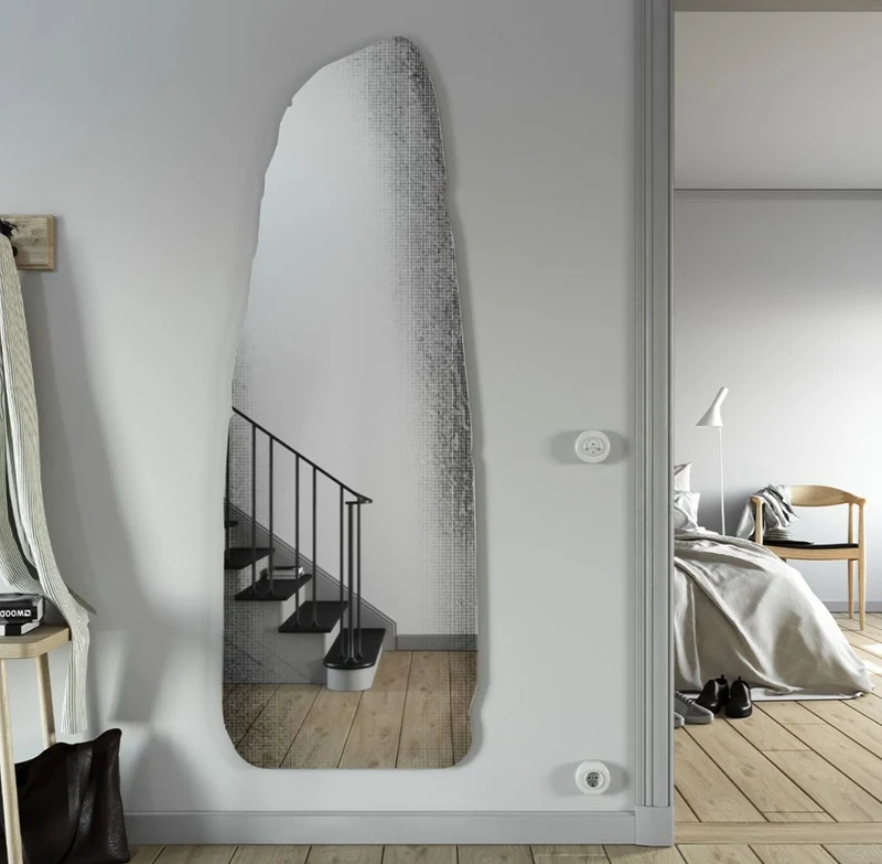 Casa Padrino Designer Spiegel Schwarz 64 x H. 175 cm - Wandspiegel in 3-D Felsen Optik - Garderobenspiegel - Wohnzimmer Spiegel - Luxus Kollektion