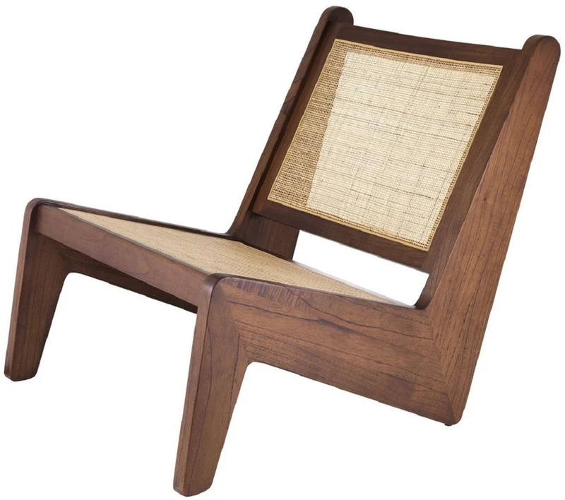 Casa Padrino Designer Wohnzimmer Sessel Braun / Naturfarben 75 x 89 x H. 77,5 cm - Massivholz Sessel mit handgewebtem Rattangeflecht - Luxus Möbel