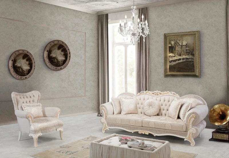 Casa Padrino Luxus Barock Wohnzimmer Set Hellrosa / Weiß / Gold - 2 Sofas & 2 Sessel & 1 Beistelltisch - Wohnzimmer Möbel im Barockstil - Edel & Prunkvoll
