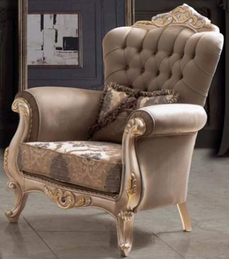 Casa Padrino Luxus Barock Wohnzimmer Sessel mit Kissen Taupe / Bronze / Gold 95 x 75 x H. 120 cm - Barock Möbel