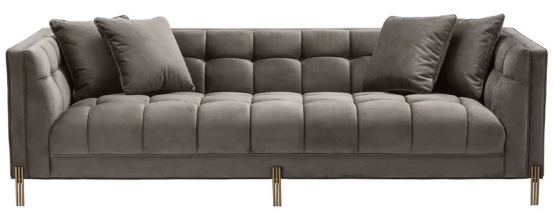 Casa Padrino Luxus Samt Sofa mit 4 Kissen Grau / Messingfarben 231 x 95 x H. 68 cm - Wohnzimmer Sofa - Luxus Qualität