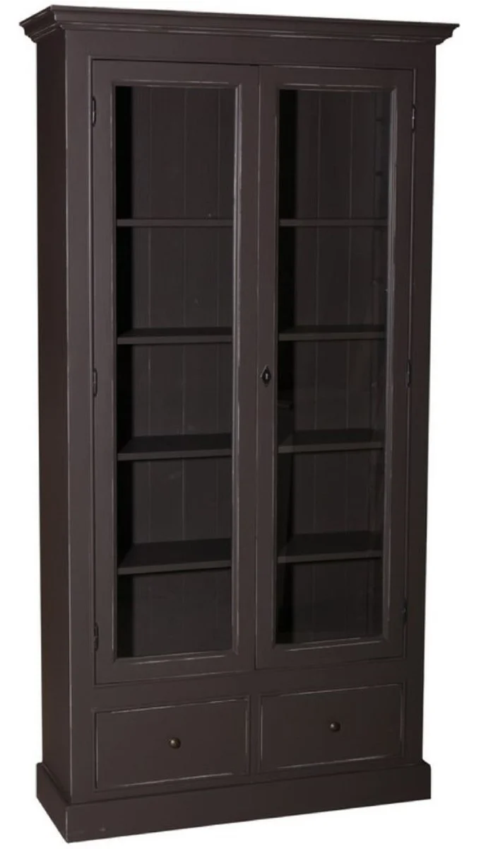 Casa Padrino Landhausstil Wohnzimmer Vitrinenschrank Antik Schwarz 109 x 39 x H. 210 cm - Wohnzimmerschrank mit 2 Glastüren und 2 Schubladen