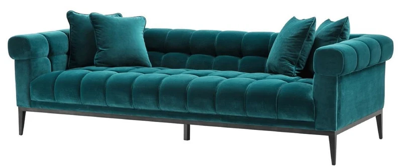 Casa Padrino Luxus Samt Sofa Meergrün / Schwarz 240 x 98 x H. 69 cm - Wohnzimmer Sofa mit 4 Kissen - Wohnzimmer Möbel - Luxus Möbel