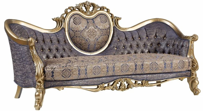 Casa Padrino Luxus Barock Wohnzimmer Set Blau / Gold / Silber - 2 Sofas & 2 Sessel & 1 Couchtisch - Wohnzimmer Möbel - Edel & Prunkvoll