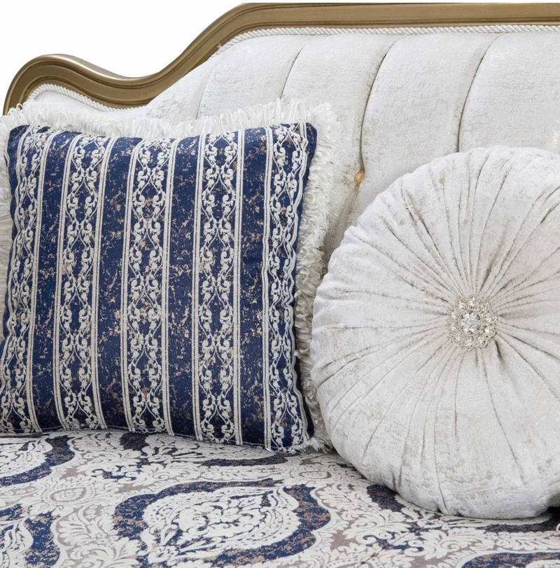 Casa Padrino Luxus Barock Sofa Blau / Weiß / Gold 234 x 93 x H. 124 cm - Wohnzimmer Möbel im Barockstil - Edel & Prunkvoll