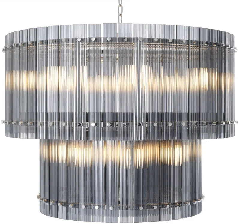 Casa Padrino Luxus Kronleuchter Grau / Silber Ø 93 x H. 70 cm - Runder Hotel & Restaurant Kronleuchter - Luxus Qualität