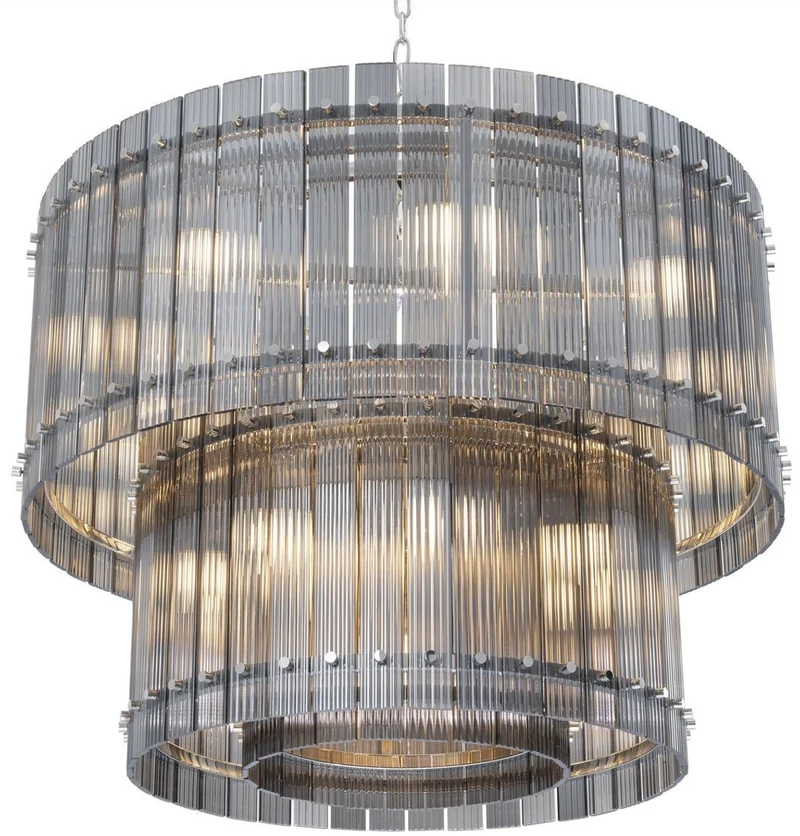 Casa Padrino Luxus Kronleuchter Grau / Silber Ø 93 x H. 70 cm - Runder Hotel & Restaurant Kronleuchter - Luxus Qualität
