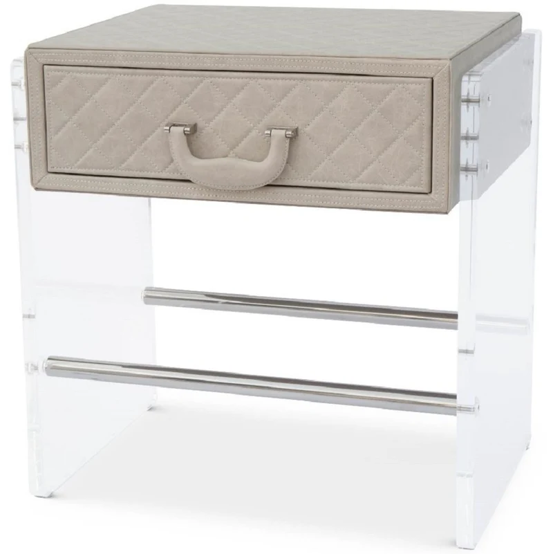 Casa Padrino Luxus Nachttisch mit Schublade Cappuccino / Silber 59 x 53 x H. 72 cm - Eleganter Beistelltisch mit hochwertigem Leder - Luxus Schlafzimmermöbel