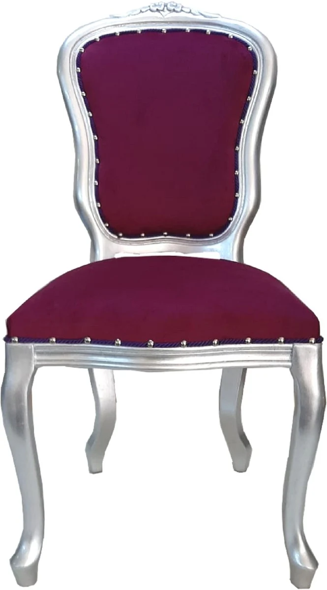 Casa Padrino Luxus Barock Esszimmer Set Louis Lila / Silber 50 x 60 x H. 104 cm - 6 handgefertigte Esszimmerstühle - Barock Esszimmermöbel - Made in Italy