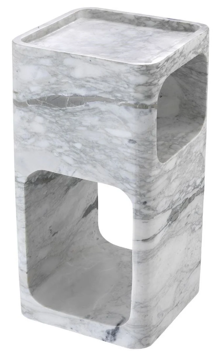 Casa Padrino Designer Marmor Beistelltisch Weiß 28 x 28 x H. 55 cm - Wohnzimmermöbel - Designer Möbel