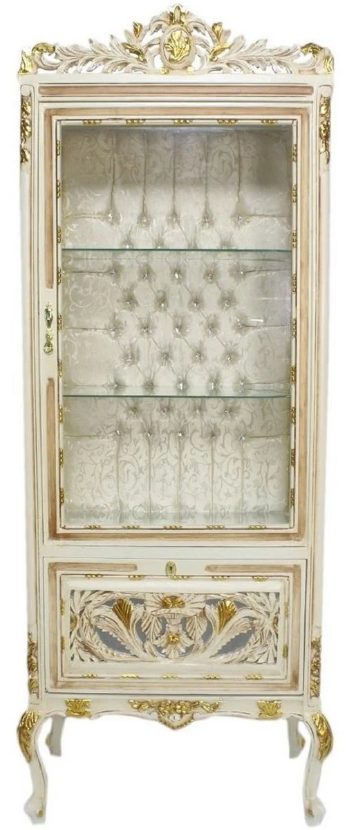 Casa Padrino Barock Vitrine Cremefarben / Beige / Gold 70 x 40 x H. 170 cm - Prunkvoller Barock Vitrinenschrank mit Glastür und Glitzersteinen - Barock Möbel