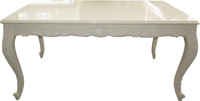 Casa Padrino Barock Esstisch Creme Hochglanz 160 x 100 cm - Esszimmer Tisch - Barock Möbel