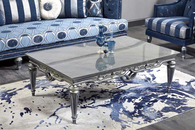 Casa Padrino Luxus Barock Couchtisch Silber 143 x 94 x H. 44 cm - Wohnzimmertisch im Barockstil