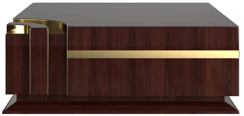 Casa Padrino Designer Couchtisch Dunkelbraun Hochglanz / Gold 120 x 120 x H. 52 cm - Quadratischer Wohnzimmertisch - Luxus Qualität