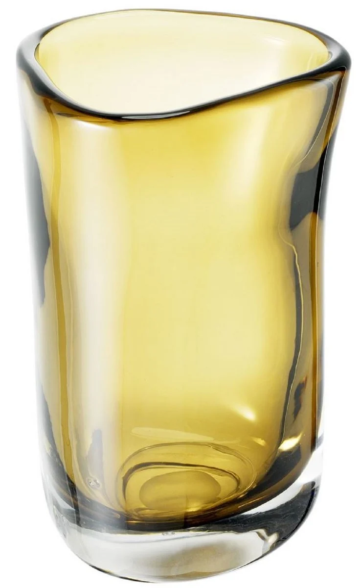 Casa Padrino Luxus Deko Glas Vase Gelb Ø 14 x H. 22 cm - Mundgeblasene Blumenvase - Luxus Deko Accessoires