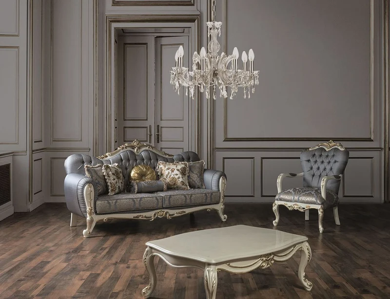 Casa Padrino Luxus Barock Wohnzimmer Sofa mit Glitzersteinen und dekorativen Kissen Blau / Weiß / Gold 220 x 85 x H. 110 cm - Edle Wohnzimmer Möbel im Barockstil