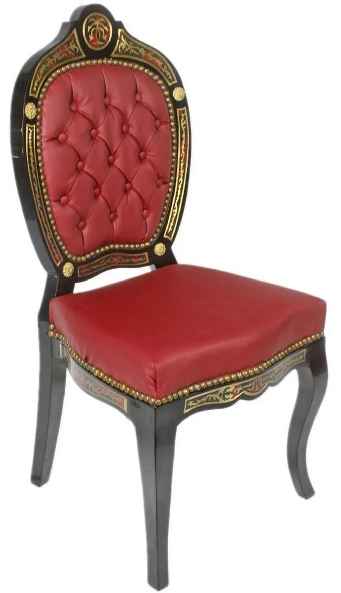 Casa Padrino Barock Boulle Esszimmer Stuhl Rot / Schwarz / Gold 50 x 50 x H. 105 cm - Barock Esszimmer Möbel