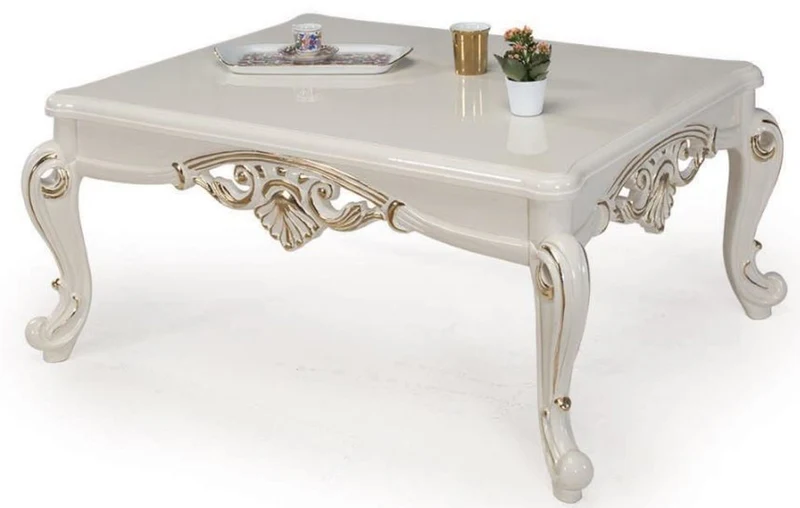 Casa Padrino Luxus Barock Couchtisch Weiß / Gold 115 x 85 x H. 50 cm - Massivholz Wohnzimmertisch im Barockstil - Barock Möbel