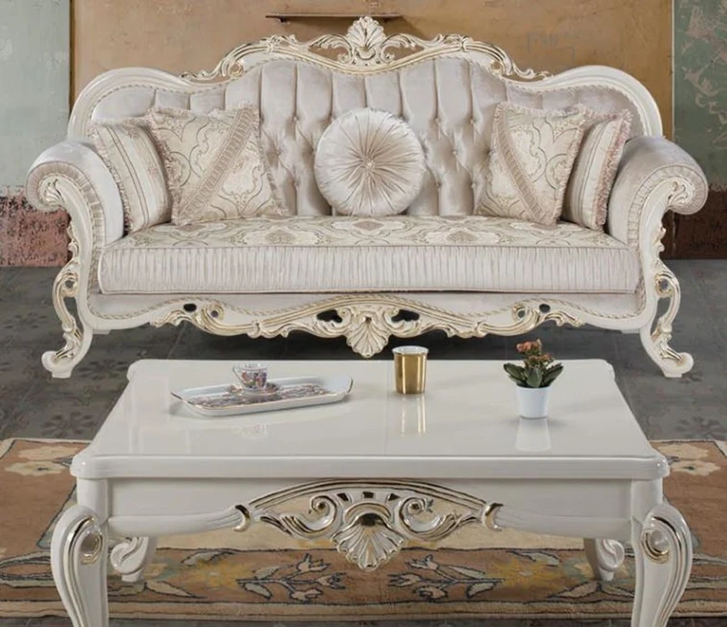Casa Padrino Luxus Barock Couchtisch Weiß / Gold 115 x 85 x H. 50 cm - Massivholz Wohnzimmertisch im Barockstil - Barock Möbel