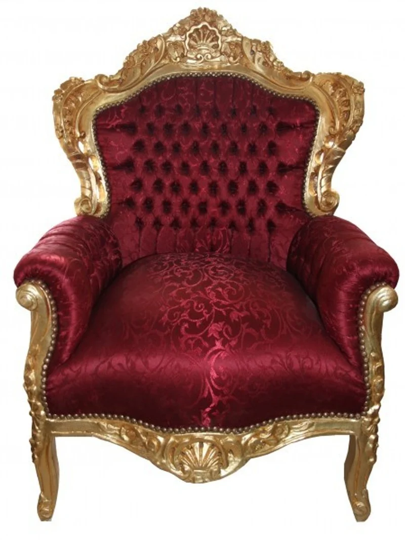 Barock Sessel "King" Bordeaux Muster / Gold - Möbel Antik Stil