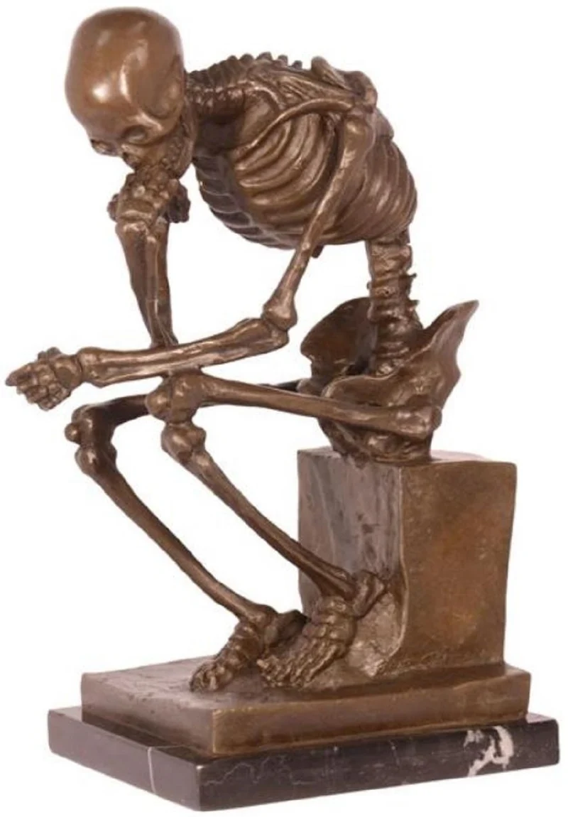 Casa Padrino Deko Bronzefigur Das denkende Skelett Bronze / Schwarz 16,8 x 13,1 x H. 24,6 cm - Bronze Skulptur - Dekofigur