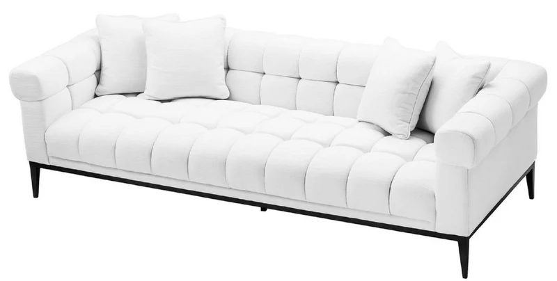 Casa Padrino Luxus Sofa Weiß / Schwarz 240 x 98 x H. 69 cm - Wohnzimmer Sofa mit 4 Kissen - Wohnzimmer Möbel - Luxus Möbel
