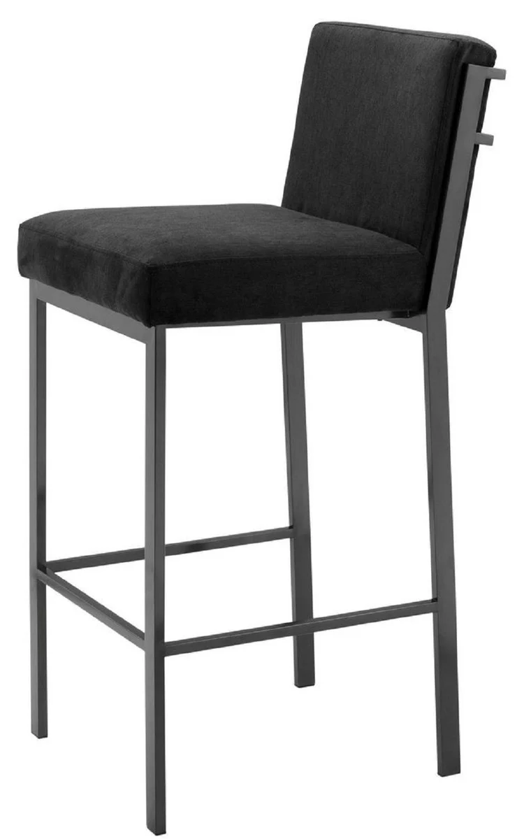 Casa Padrino Luxus Barstuhl Schwarz / Bronze 43 x 54 x H. 101 cm - Designer Edelstahl Barhocker mit Samtstoff - Barmöbel