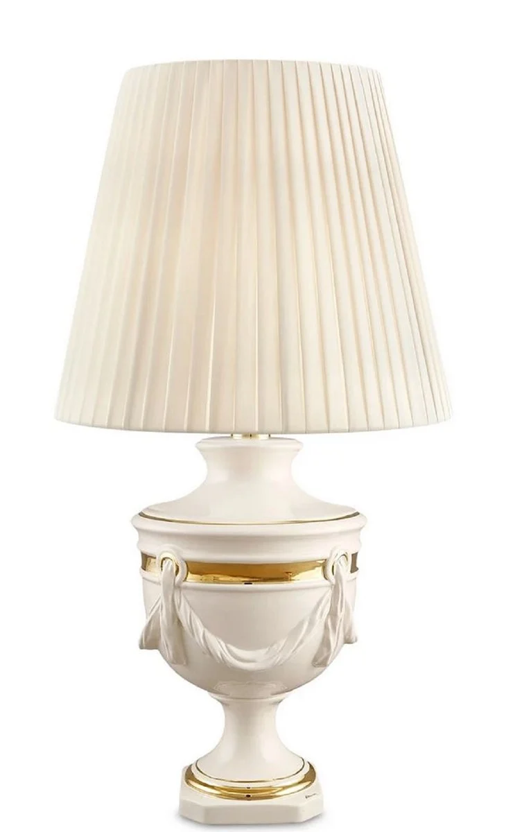 Casa Padrino Barock Keramik Tischleuchte Elfenbeinfarben / Gold Ø 35 x H. 60 cm - Barock Wohnzimmer Lampe