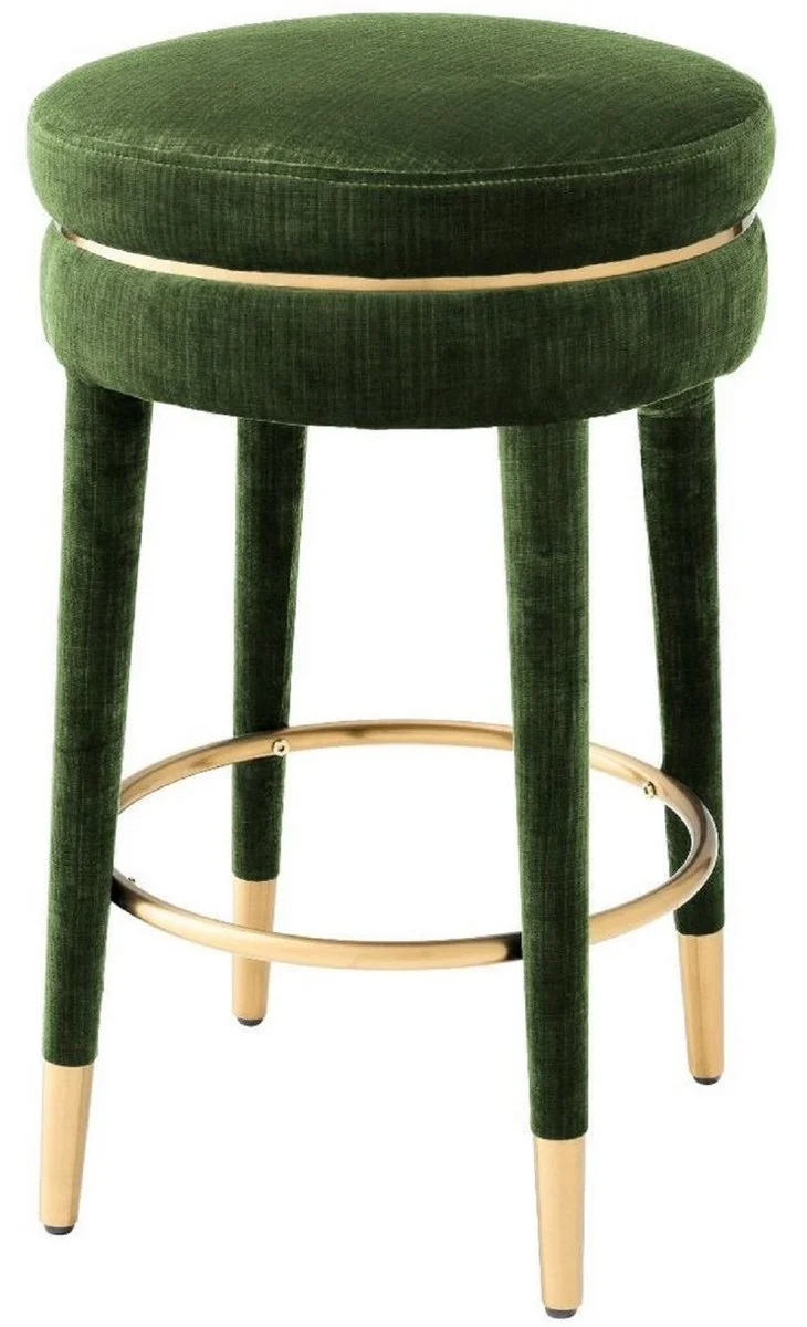 Casa Padrino Luxus Barhocker Dunkelgrün / Messing Ø 41 x H. 68 cm - Runder Samt Hocker - Luxus Möbel
