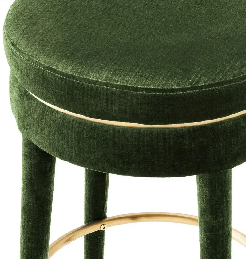 Casa Padrino Luxus Barhocker Dunkelgrün / Messing Ø 41 x H. 68 cm - Runder Samt Hocker - Luxus Möbel